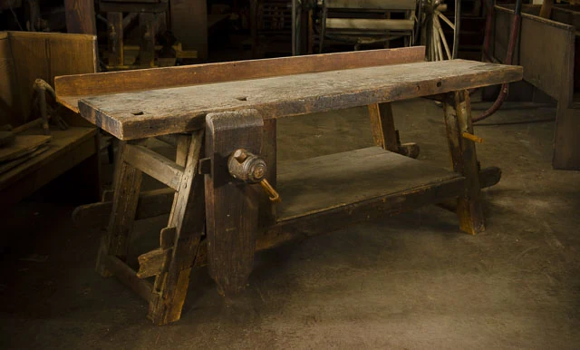 This Wooden Workbench Is An Antique Portable Workbench Called The Moravian Workbench At Old Salem