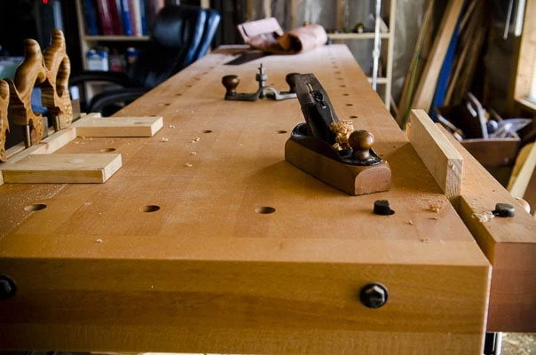 This Wooden Workbench Is A Sjobergs Workbench With A Woodworking Bench Vise And A Stanley Smoothing Plane