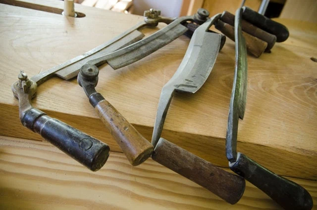Green Woodworking Draw Knives On A Moravian Workbench