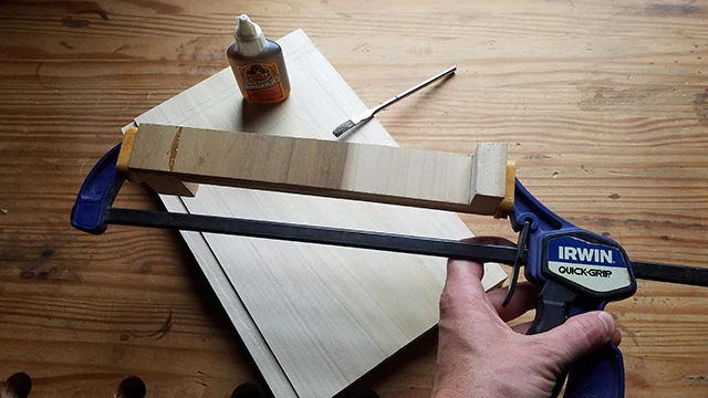 Irwin Quick-Grip Ratcheting Woodworking Clamp Gluing Up A Small Bench Hook With Polyurethane Glue In The Background