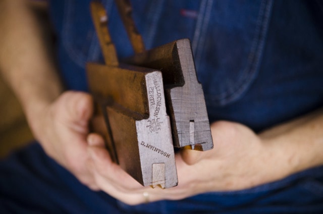 Bill Anderson Holding Two Beading Planes Or Molding Planes For Hand Tool Woodworking