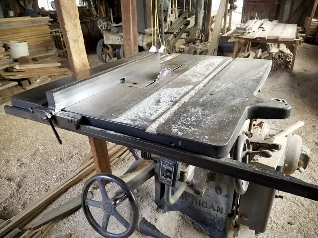Vintage Table Saw In A Woodworking Shop And Wood Mill