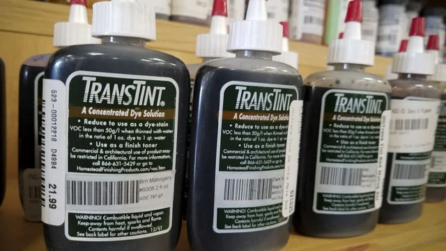 Bottles Of Transtint Wood Dye On A Shelf