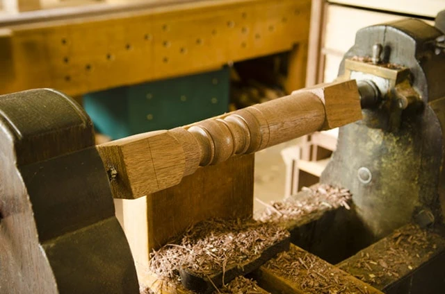 Antique Treadle Wood Lathe At Colonial Williamsburg With A Turned Walnut Spindle
